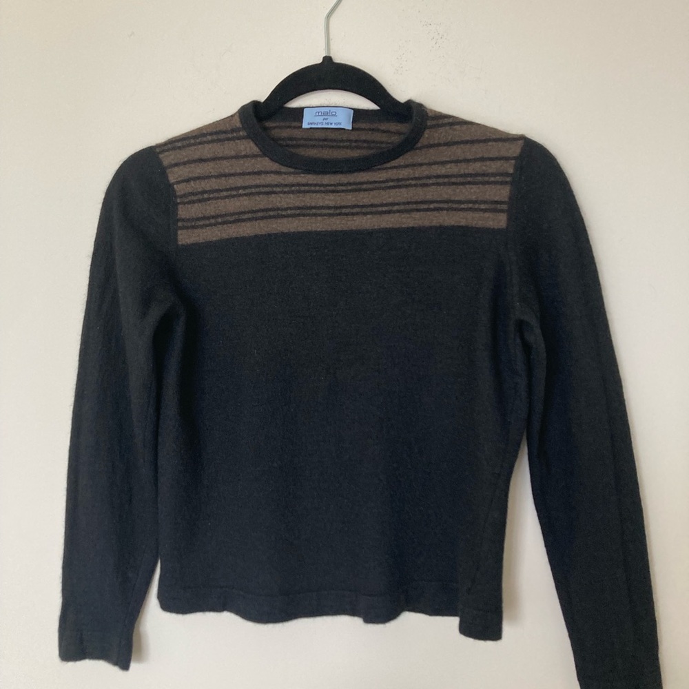 Malo Black and Brown Striped Crewneck Sweater